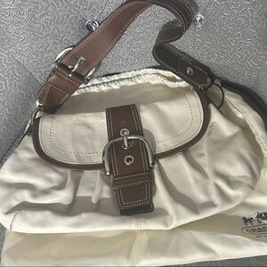Coach Cream and Brown Leather Shoulder Bag
